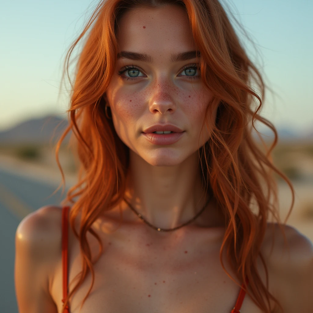 style raw, Masterpiece artwork, best qualityer, ultradetailed), Elizabeth Olsen de 28 anos, redhead posting outdoors, deep V sweater, large breasted, seductive and naughty, clear sky, analog style, boudoir photography (texture skin, film grain), cinematic light, side lighting, ultra-high resolution