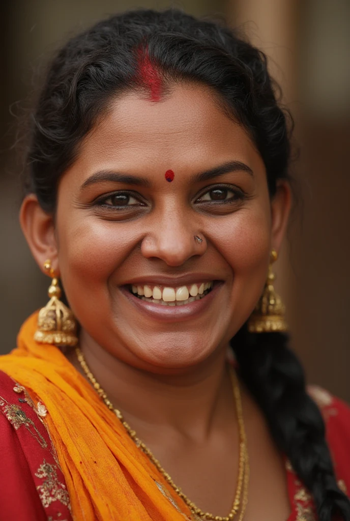 Long and oval shaped huge face of a fat Punjabi woman of age 32 and weight 95 kilo , stern face and huge teeth 