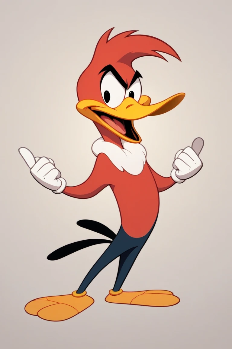 Imagine a South Korean bootleg version of Daffy Duck, reimagined in the distinct 1950s UPA animation style. Her design would be minimalistic with flat, simple shapes and bold, geometric lines, characteristic of UPA’s modernist approach. Instead of the traditional Daffy we know, this version would be skinnier, with exaggerated, angular proportions—like a long, thin beak and a tapered body. Her eyes would be large, slightly asymmetrical, and expressive, often depicted with a small dot for the pupil to emphasize her quirky and confused personality. The color palette would be muted with earthy tones and offbeat shades, perhaps using a dull green for her feathers and a dark shade for her beak, to give her a more off-kilter, "bootleg" vibe.

This Daffy would likely look a little "off" compared to the original, with subtle differences in posture and movement that make her feel slightly out of sync with the typical cartoon energy. There might also be quirky artifacts, like inconsistent line work or uneven coloring, as if made by a small, independent animation studio using limited resources, which was common in bootlegged versions of popular cartoons. The animation itself would likely be stiffer, with limited movement compared to the smooth fluidity of classic Warner Bros. cartoons, but still retaining her sharp humor and eccentric mannerisms.






