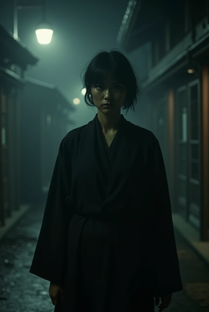 (japanese horror:1.5),(allure:1.5), Cinematic shots,Woman with dark hair１a person, Angry eyes, Kimono, disheveled hair, pale skin,(rain falling:1.4), (Ruins:1.3),(Soaking wet woman:1.8),Coarse grain, (Melted Face 1.5), (rotting skin:1.1), darkness,The Darkness (Film grain:1.3, 8K, awardwinning, Best Quality), hight resolution, Super Detail, high details, Anatomically correct, nffsw, (masutepiece:1.3)