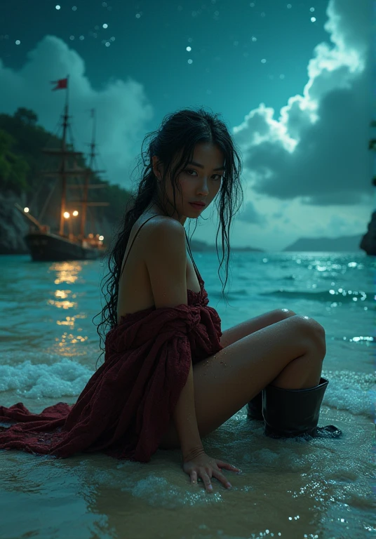 1girl, sitting(edge), boat deck, sailing,
eyelashes, red eyeliner, makeup, earrings, bracelets,
soft pastel colors, soft lighting, low key,
RAW phot, 8k, best quality, ultra high res, beautiful,
official art, unity 8K wallpaper, utra detailed, beautiful and aesthetic,
(photorealistic:1.4), (extremely intricate:1.2),
(exquisitely detailes skin), perfect anatomy, best shadow, delicate,
tindal effect, shade, bloom, backlighting, depth of field, hard focus, film grain, <lora:epi_noiseoffset2:1>