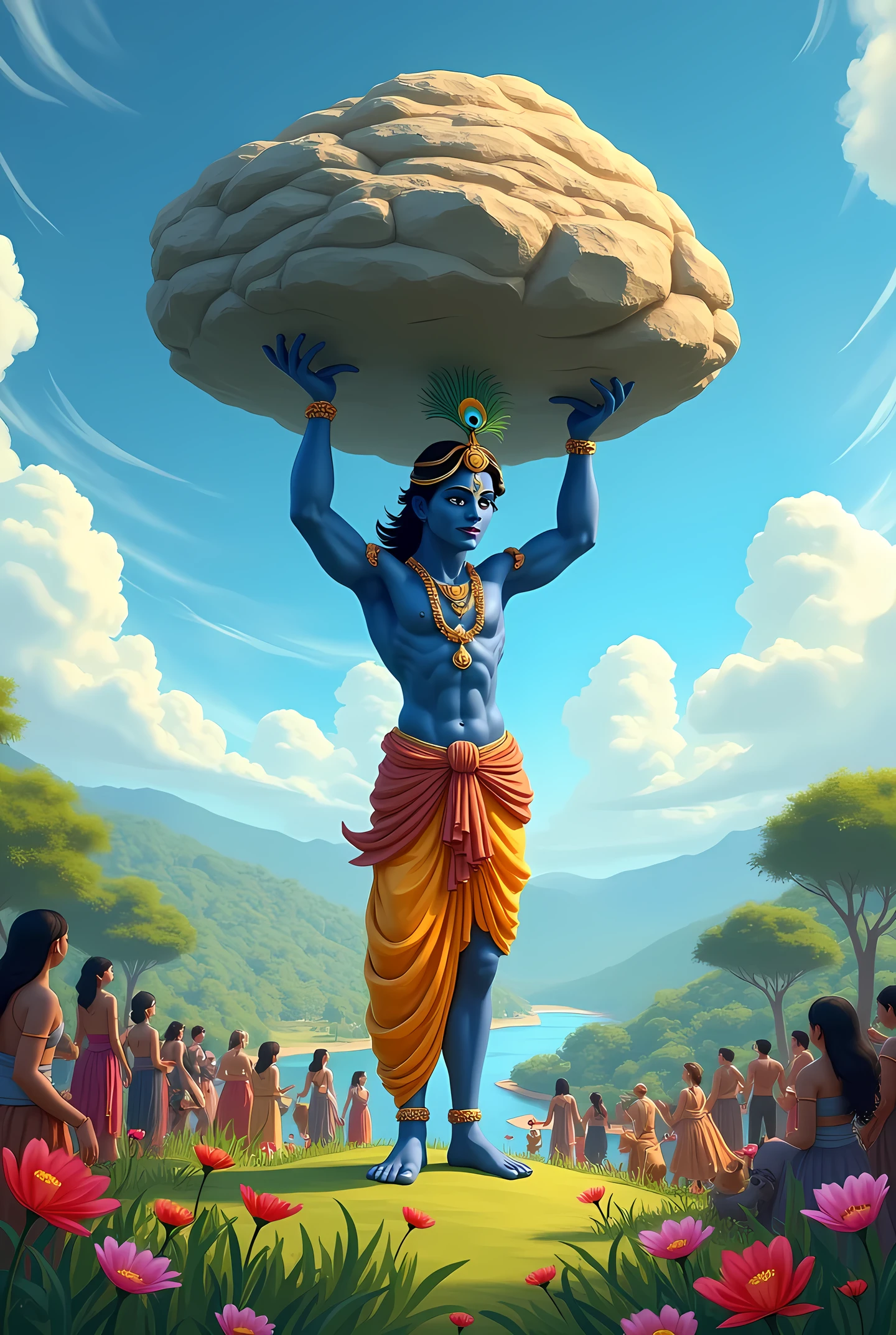 Krishna lifting g govardana giri hill colouring pages by easy
