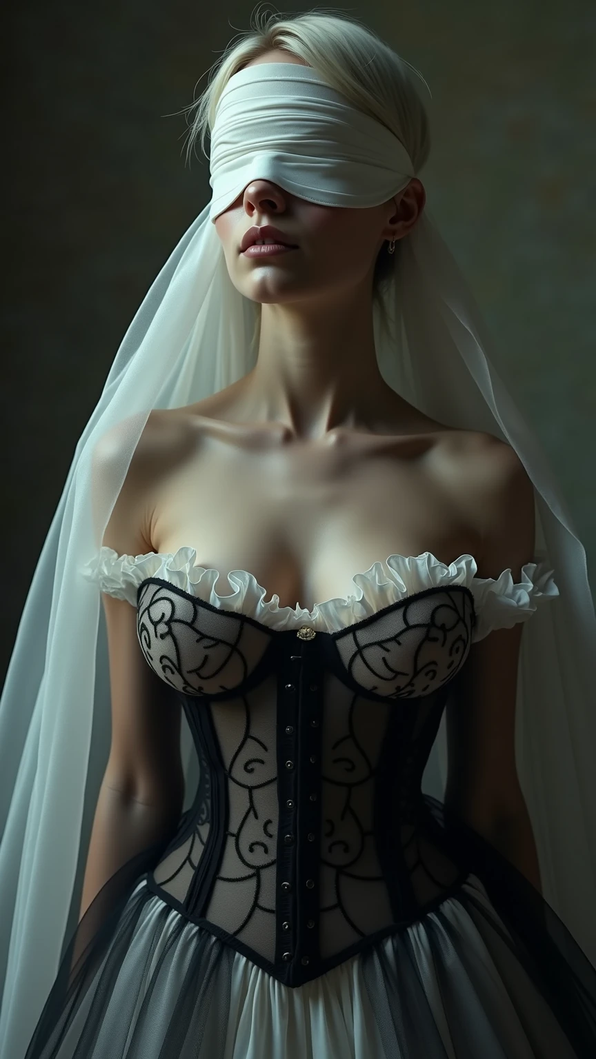 woman in a high front slit wedding dress,wearing see trough dress, (colorful skull tattoo ((on chest)):1.3), inside church, walking down church aisle with open thighs, surrounded by people, detailed face, elegant, photorealistic, 8k, best quality, highly detailed, intricate, dramatic lighting, cinematic, erotically romantic, soft focus, warm colors, wedding bjd, seethru