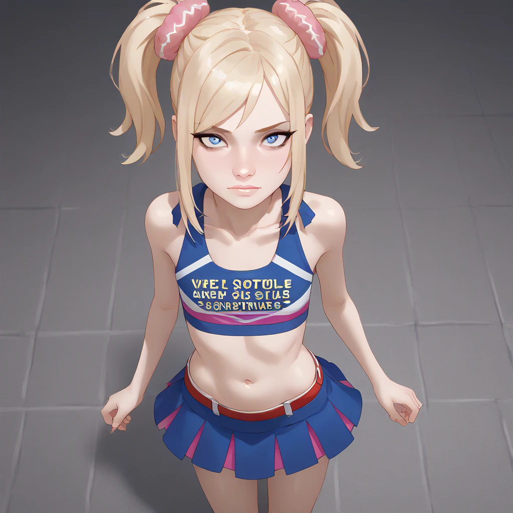 source_animated,  score_9,  score_8_above,  score_7_above,  score_6_above,  score_5_above,  score_4_above, 
1 girl, Alone,  small breasts ,  looking at the viewer , Blue eyes, skirt, blonde hair,  medium high , belly button, neckline, collections, cheerleader, nude
