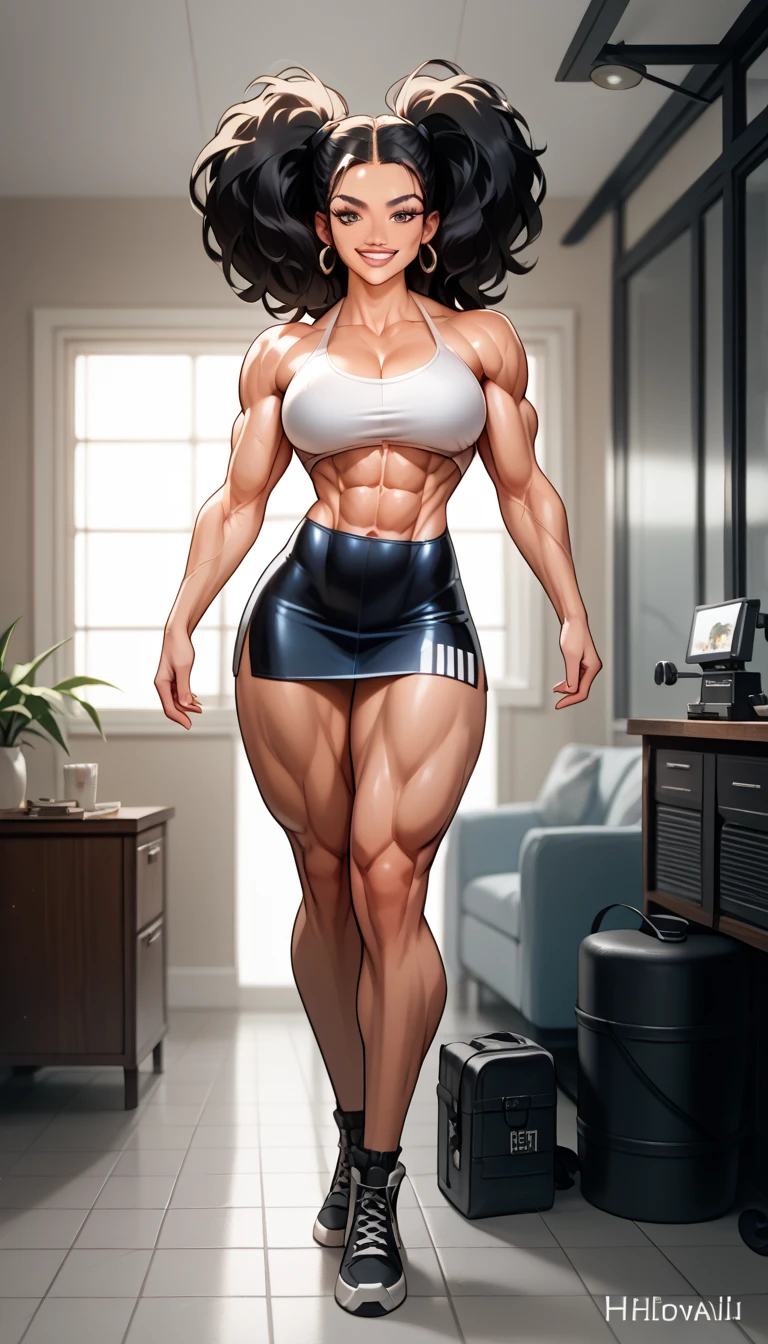 ((late evening)), ((hot summer evening)), ((muscular woman in a dark ally)), fullbody view, hypermuscular 19 yo ((Azerbaijani)) woman, rich elitist girl, massive bulky (extremely muscular: 1.5), breathtakingly beautiful muscle woman, long black hair, steel-hard hypermuscular body, haughty arrogant proud, muscular powerful bodybuilder physique, perfect flawless musculature, wearing black minidress, muscular thick arms