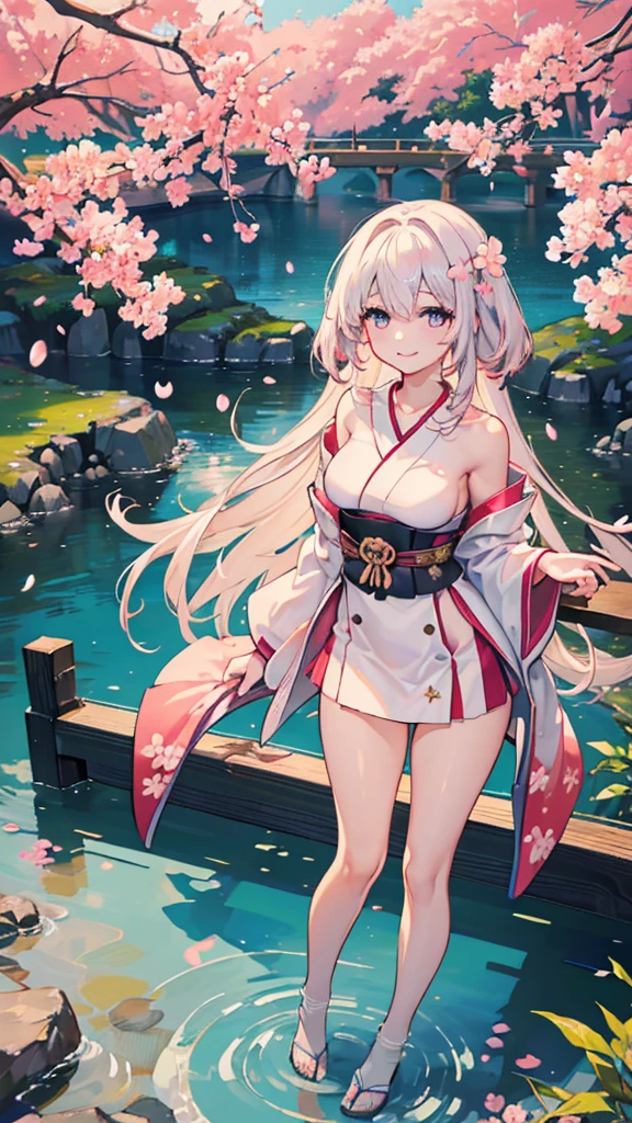 masterpiece, best quality, trending pixiv, perfect anatomy, perfect anatomy
, WET bodies, thin towel, revealing clothes, naked, pussy, shy, blush, look up , onsen, sakura,