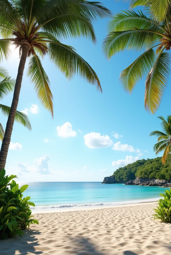 beach ocean sun palm trees