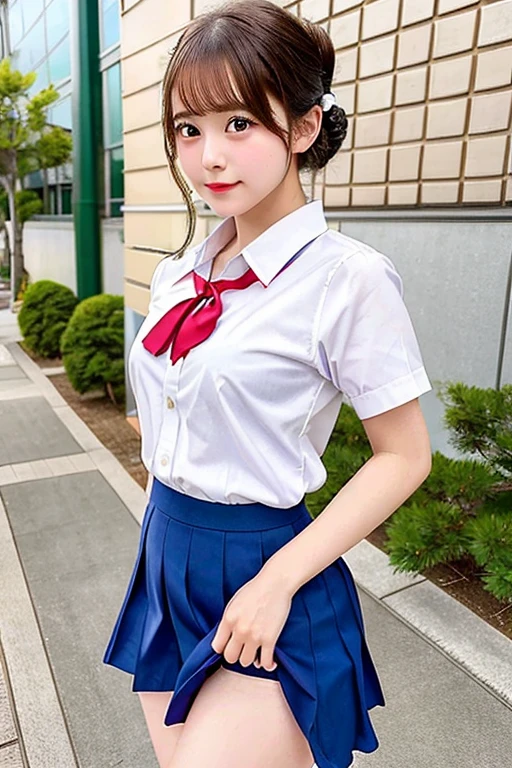(hyper Realistic:1.4), (Realistic:1.3), (Smooth lighting:1.05), (Improve the quality of your video lighting:0.9), 1 female, 20-year-old female, Realistic lighting, Backlight, Facial Light, Ray Tracing, (Cheerfulness:1.2), (Improved image quality:1.4), (Finest Realistic textured skin), Finely tuned, Small face, Red cheeks, Slender body, Medium chest and pointy chin,Japanese idol type, Nogizaka idol, Glowing Skin, ((Fiery idol pose)), (smile:1.3)), Blunt bangs, Black Hair, Hair behind the ear, Shoulder hair, Long Hair,Tear bags