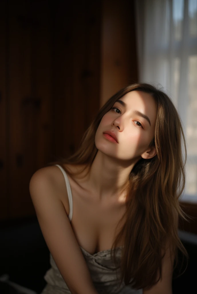 Hyperrealist portrait of female by david hockney and alphonse mucha,fantasy art, photo realistic, dynamic lighting, artstation, poster, volumetric lighting, very detailed faces, 4 k, award winning,, 1girl, in the dark, deep shadow, low key,cowboy shot,(official clothing:1.4) ,long hair,white hair,