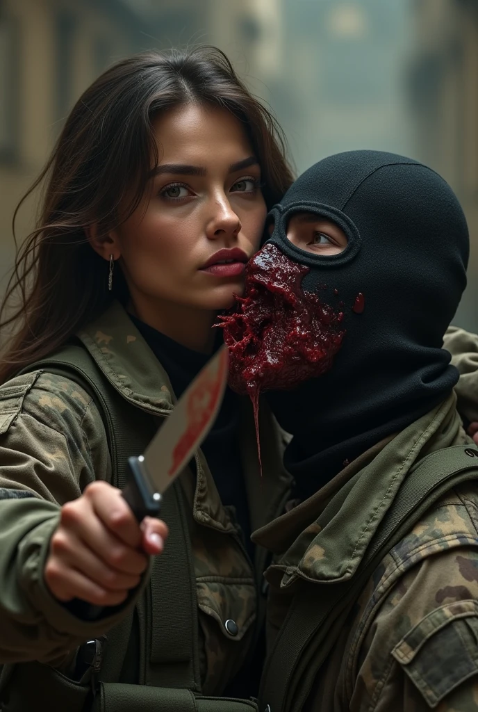 angry women in car site with knife bloody face 3d images