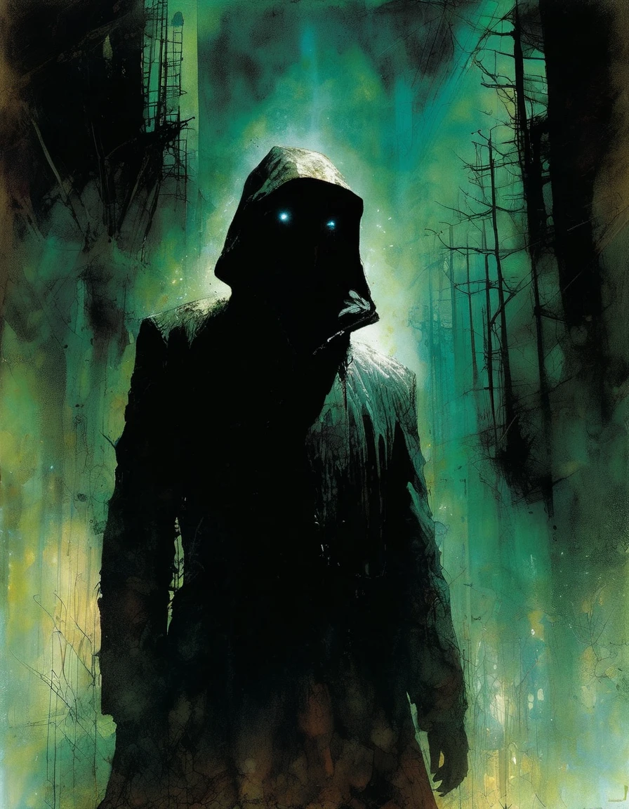 the man lost in oblivion, dark, horror, scifi, art inspired by Bill Sienkiewicz and Dave McKean
