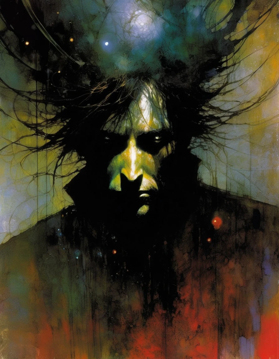 the man lost in oblivion, dark, horror, scifi, art inspired by Bill Sienkiewicz and Dave McKean
