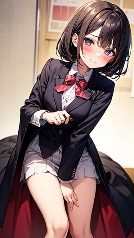 masutepiece, Best Quality,Illustration, Wallpaper, ultra -detail, Little Face Lori、(((molesting)))、Detailed eyes, Complex hairstyle、Sareme、((embarrassed from))、(Teary-eyed:1.3)、(((Cute white underwear)))、(blazers、Kilted skirt)、ample breasts、((Morester))、((Girl being taken off her skirt by a man))