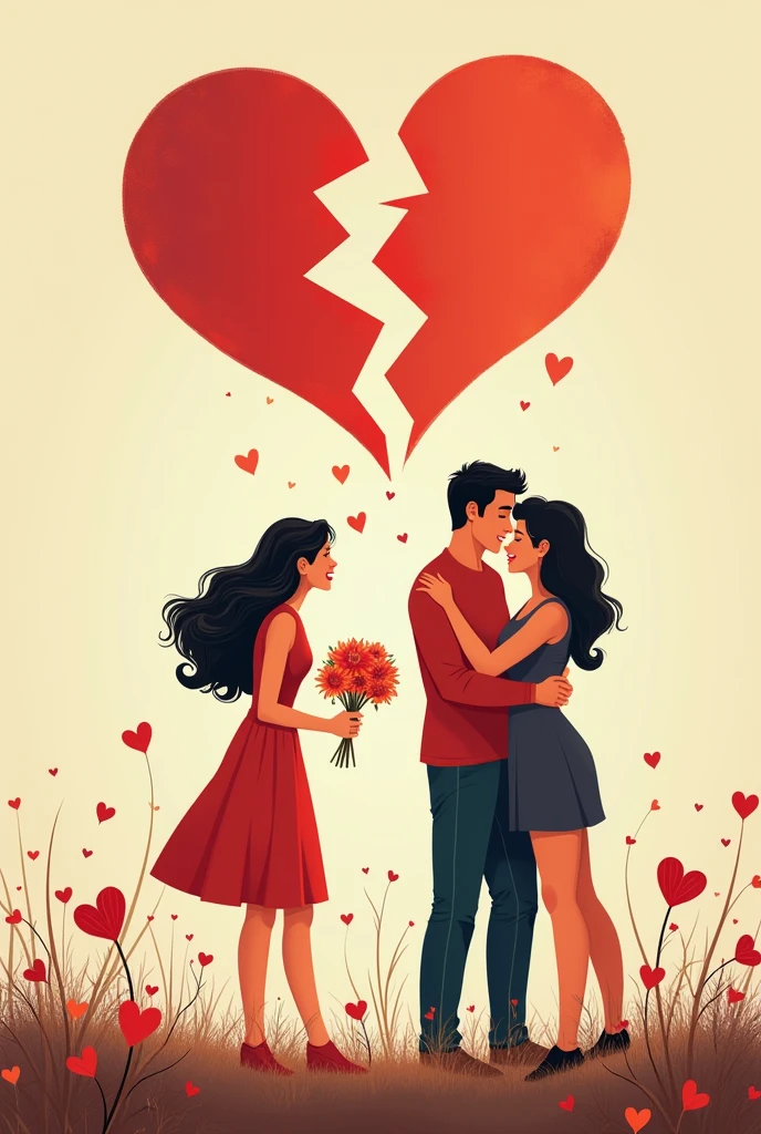 A striking modern pencil drawing of a man delicately painting a red heart on a woman's chest. The scene is rendered in monochrome, with the red heart standing out as a bold accent. The artist is focused, with his hand and brush poised over the canvas. The woman gazes intently at the unfolding scene, her expression a blend of anticipation and wonder.