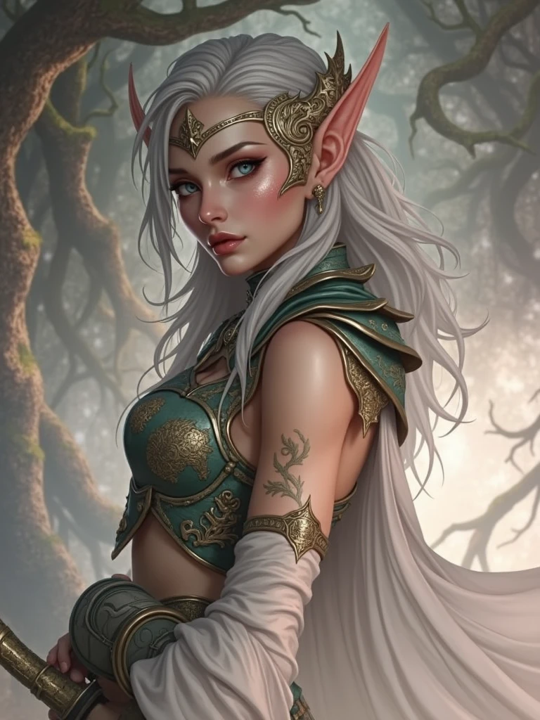 Obra prima melhor qualidade, A Female elfo Warrior tribal linda com tatuagens tribais em uma floresta, On a beautiful morning, intrincado extremamente detalhado, 8k, ultra realista