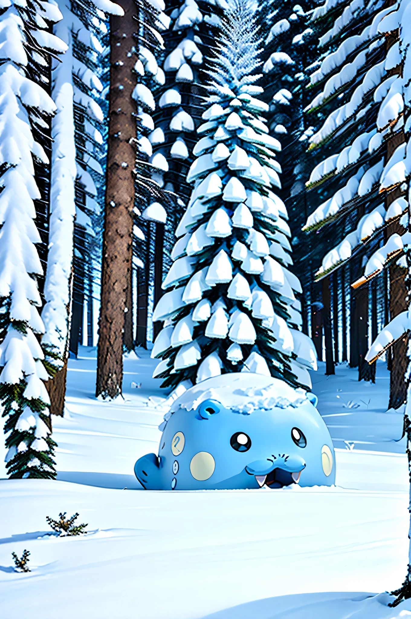spheal,  Pokémon,  ski resort, Snow World, Snow Scene, Snow-covered, Rime on trees,  top quality ,  Highest Masterpieces, 4K