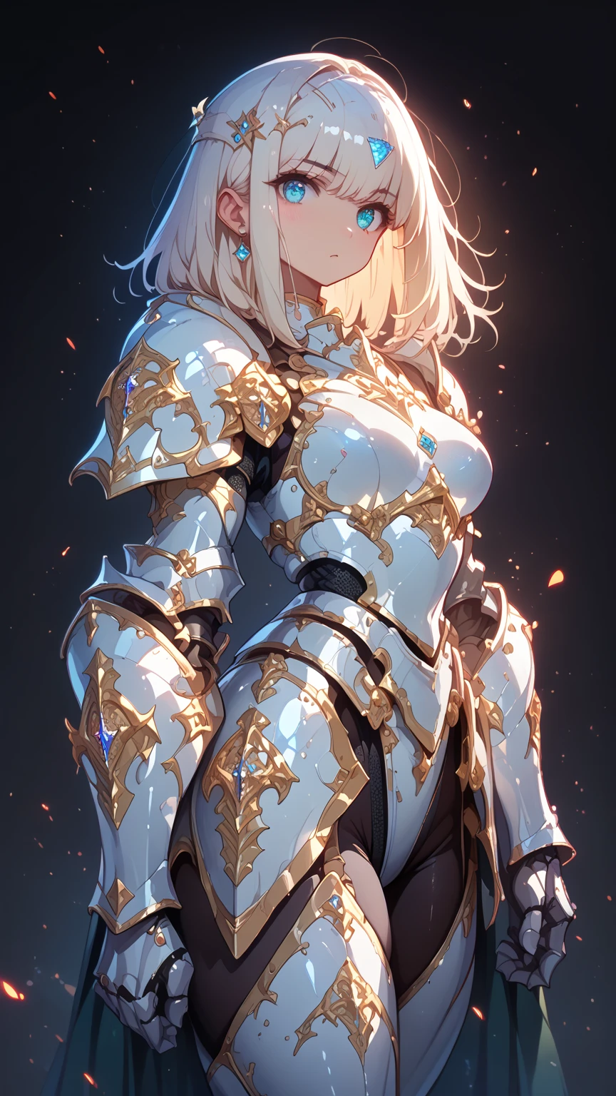 full body, white hair, ((Dragoon:1.2)) ,blunt bang,, masterpiece,best quality,official art,extremely detailed CG unity 8k wallpaper,1girl, ultra high res, (photorealistic:1.4), golden hour lighting, sweater dress,(upper body), (aegyo sal:1), (platinum short hair:0.8), ((puffy eyes)), looking at viewer, facing front, smiling, laughing,medium breasts, shirtlift, gloves,short hair,
