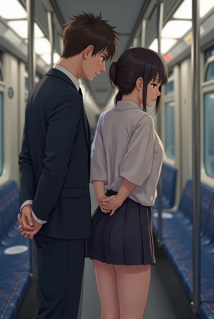 grasp、、High school girl in sailor suit grabs butt on bus、pleatedskirt、a beauty girl１a person、teddy bears１a person、Grabbing the buttocks、molesting、Touching your buttocks on the bus、夏天、red blush、