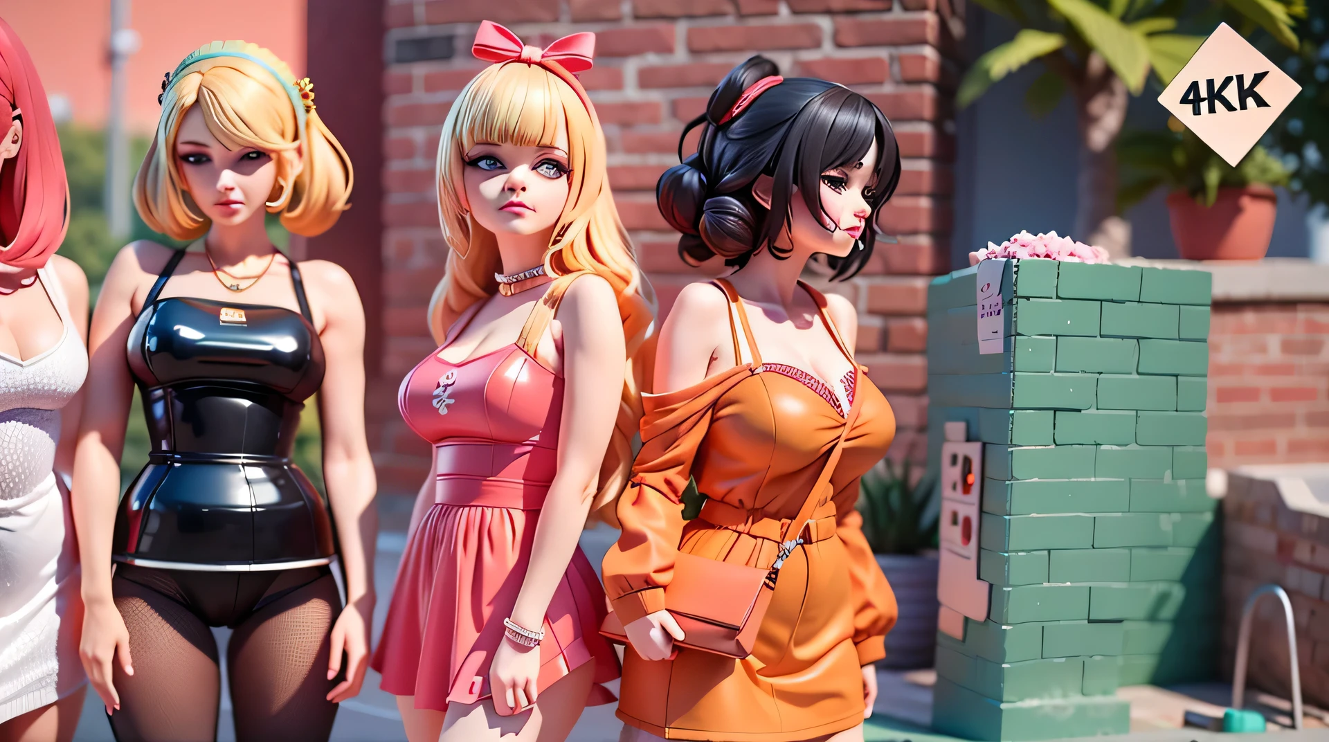 Create a detailed scene from The Powerpuff Girls in 4K resolution., Blossom, bubbles, and Buttercup, in their classical construction. They stand in the center of Townsville., surrounded by colorful skyscrapers and shining blue skies. Powerpuff girls should pose with confidence and determination.., emphasizing their individuality. Blossom, group leader, must be ahead, hands on her hips, with a serious expression on his face and eyes, radiant in mind. bubbles, next to Blossom, must have a sweet smile and an optimistic posture, her hands lightly hold the hem of her blue dress. Buttercup, to the right of the others, must have a bold and defiant facial expression, her fists clenched, and the gaze was directed to some distant point. Make sure, that you captured all the details of their outfits., hair, and unique opportunities. The background around them should be full of life., Townsville residents looked on in admiration, and such elements, like trees, swaying in the wind, and clouds scattered across the sky.. The scene should radiate a sense of courage and heroism, which the Powerpuff Girls represent., with vibrant colors and stunning clarity in every detail.