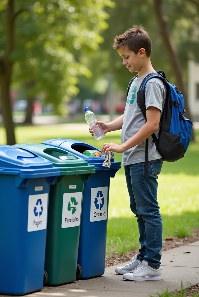 Create a poster for creating awareness about reduce reuse recycle ,add children doing recycling