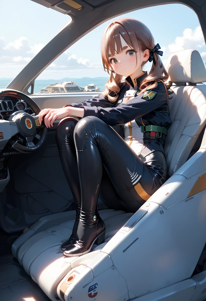 A big-breasted girl wearing tight-fitting clothes and driving a motorcycle