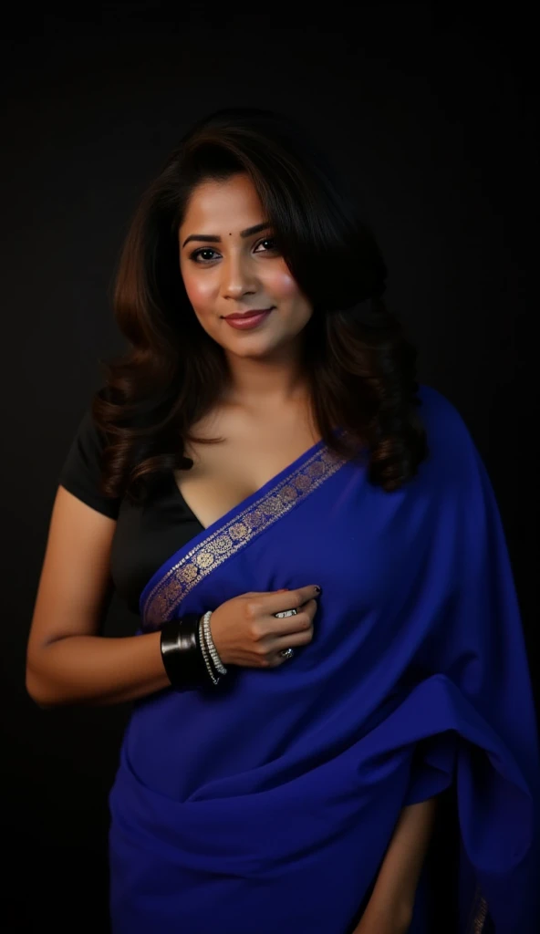 Looks like Nayanthara, (a Close-up Portrait photo of a middle aged Indian woman),(solo), (metalic skin color),(Highly detailed face:1.4)(background inside dark, Moody, Private study:1.3),(split lighting: 1.4)(old indian woman:1.1, age 60, milf, heavy figure, fleshy figure, curvy, thick heavy figure, fluffy hair, mallu aunty, thick fleshy aunty, deep juicy navel, deep cleavage, styled dreadlocks hair,swag,extremely detailed armpit hairs,portrait,half body,detailed eyes and face,detailed hair,traditional clothing,aged appearance,royal background,studio lighting,vibrant colors,dignified expression), Nikon D850, film stock photograph ,4 Kodak Portra 400 ,Camera f1.6 shots ,Rich colors ,Ultra photo realsisim ,Lifelike texture, Dramatic lighting , cine still 800, looking extremely sexy in sequin saree and bralette, party wear, spicy hot, stunning beauty, ethnic saree style, bulky fleshy figure, looks so hot in modern sleeveless blouse, sexy Sheer Sleeveless Blouse, sexy off shoulder blouse, heavy figure, wide body, 