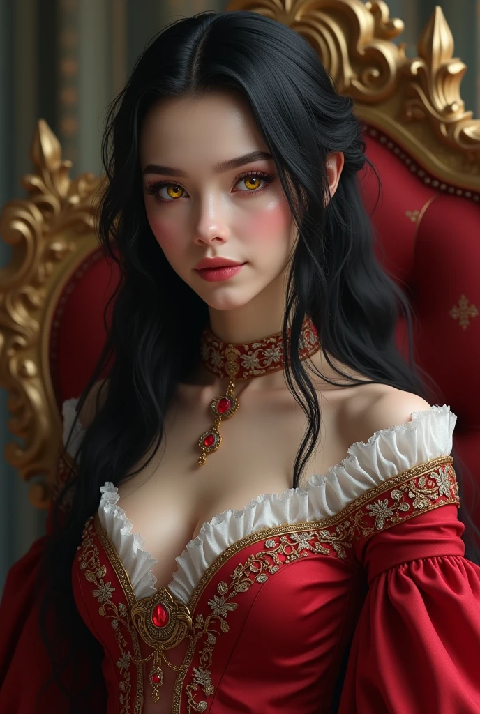 A picture of a woman wearing a black dress and red lipstick, Works inspired by Friedrich von Amerling, Inspired by Thomas Lawrence, Inspired by Franz Xaver Winterhalter, Nick Alm, oil painting style, realistic woman oil painting, elegant portrait, beautiful portrait of a woman, Inspired by Casey Baugh, elegant digital paintings, Inspired by Howard Chandler Christie