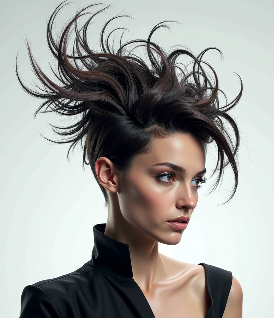 Color splash, Golden ratio, young girl, dressed in Sharara, Brown hair styled as Mohawk, Pins, Panorama, Simple illustration, Steelpunk, soft light, Grayscale, minimalistic, feminine, drawing