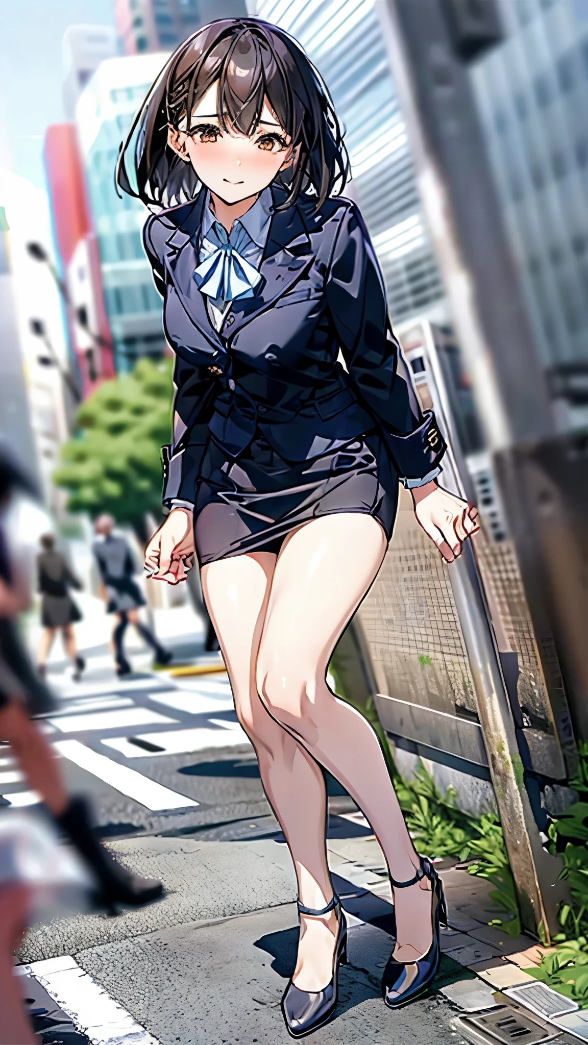 der riese art, a hyperrealistic schoolgirl, 非常に詳細なder rieseショット, der riese, Shorthair, a huge high school girl、&#39;It&#39;s much bigger than a skyscraper, Wearing rimless glasses, Colossal tits, Big ass, Navy blue blazer, Red tie, Mini Length Skirt, Black pantyhose, i don't wear shoes., miniature metropolis, i&#39;I am playing with capturing very small aircraft carriers and battleships.., nffsw, giga der riese, der riese, crashed warship, small warship, micro warship,