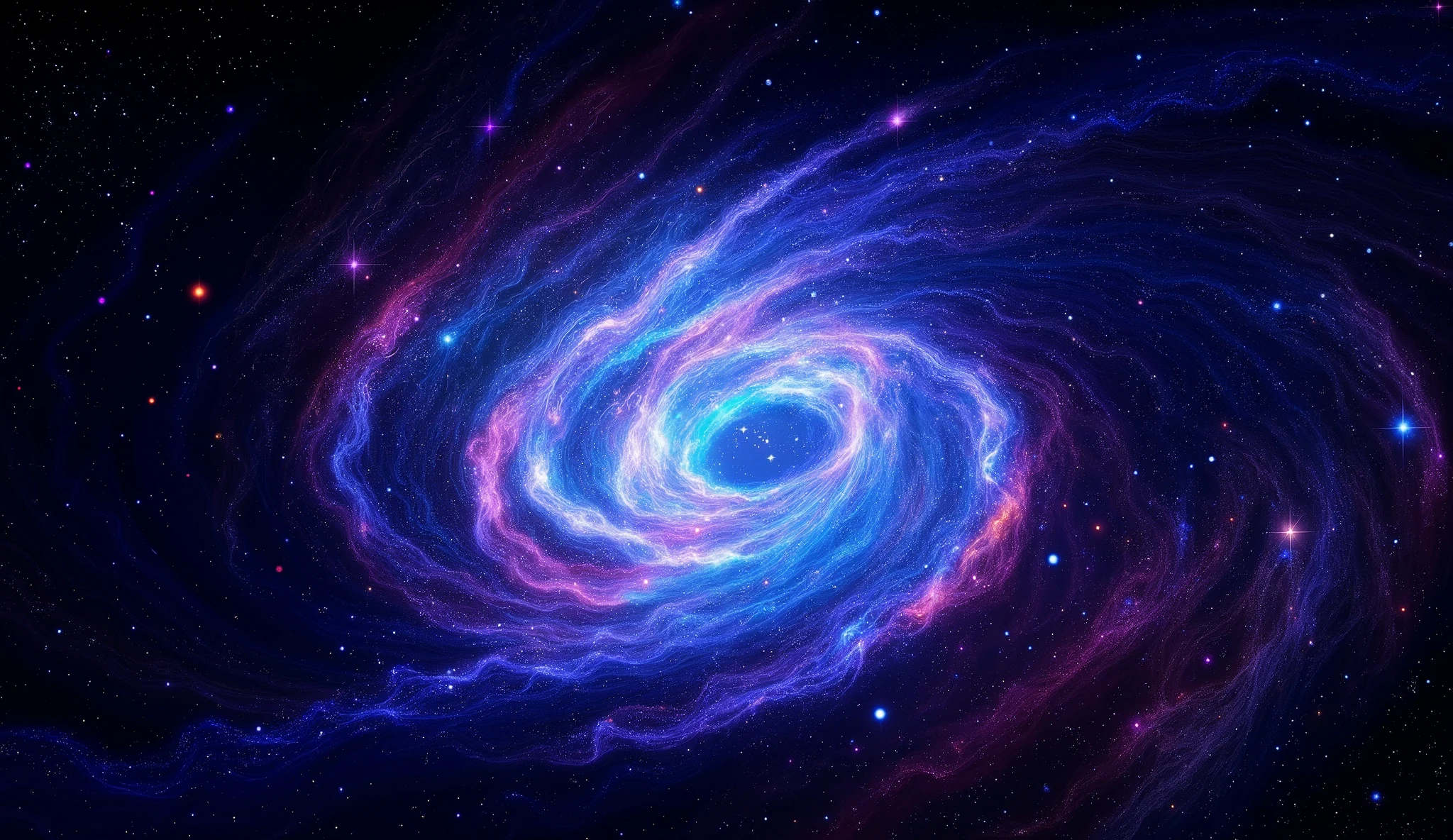 Triple overlapping ring-shaped nebula,The blue Milky Way,Nebula Fog, Digital Art by ,Gold Sparkle,Beautiful digital art, 4K high resolution digital art , Soft swirling magic energy,Magic Whirlwind,Dreamlike art, complex and glamorous anime CGI style 、 super high image quality, Ultra Fine, High Quality ,Spectacular views,Night Sky,8K quality, outer space ,Stars that fill the whole sky 々,View the galaxy from the front ,( Two galaxies cross to form an X shape ),Spiral nebula and supermassive galaxy, spiral galaxies with many turns , Vast Dark Universe , colorful gaseous nebulae,Infinite stars々, Quasars Shining in the Distance , Nebula shining in purple, blue, red, gold, green, silver, and pink,plasma, an uncountable number of huge stars.遠くに別の銀河 visible ,Massive stars in a spectacular galaxy々 visible ,A galaxy with 100 billion stars ,(Two galaxies intersect ), cobalt blue and ultramarine,