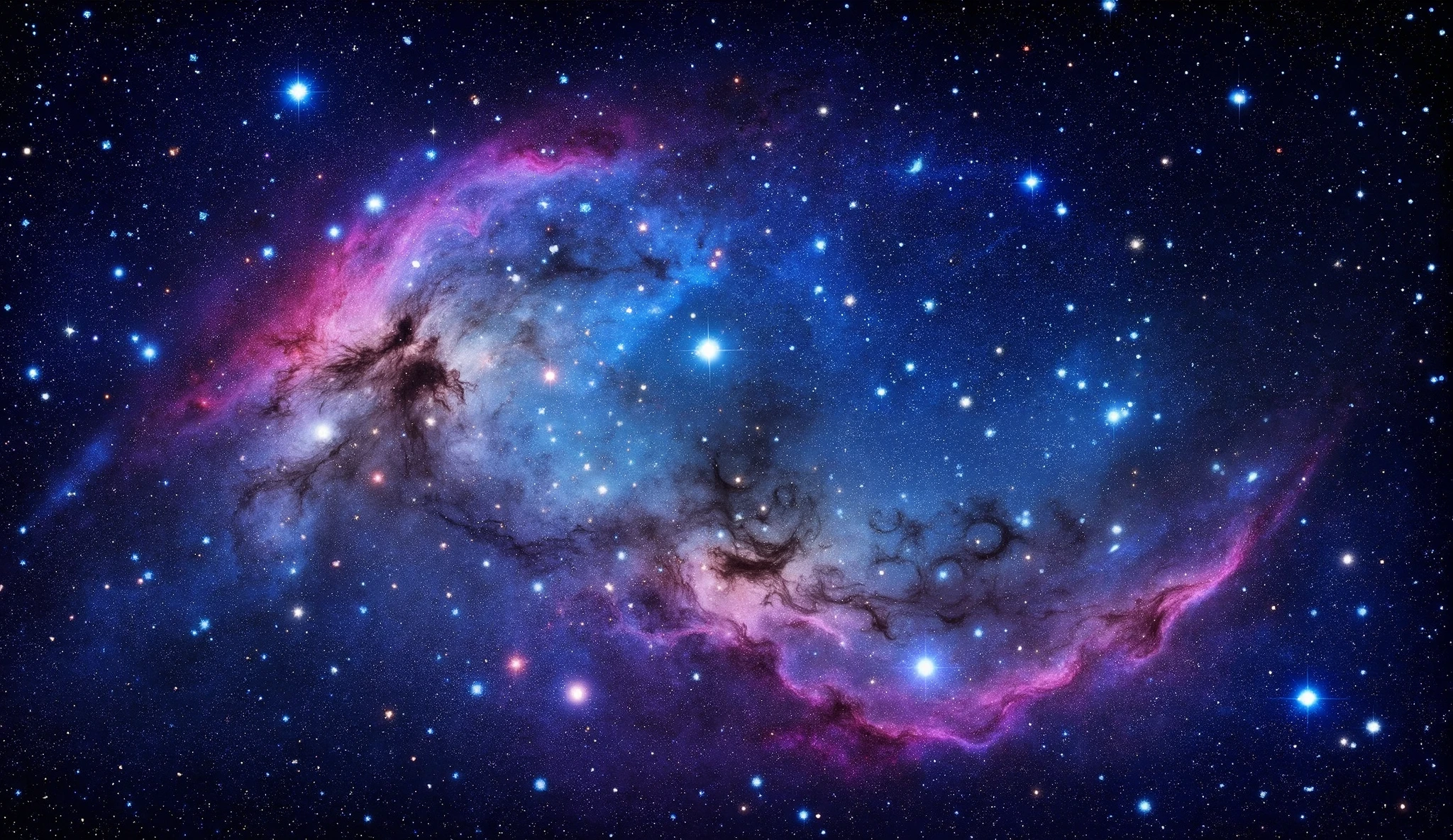 Triple overlapping ring-shaped nebula,The blue Milky Way,Nebula Fog, Digital Art by ,Gold Sparkle,Beautiful digital art, 4K high resolution digital art , Soft swirling magic energy,Magic Whirlwind,Dreamlike art, complex and glamorous anime CGI style 、 super high image quality, Ultra Fine, High Quality ,Spectacular views,Night Sky,8K quality, outer space ,Stars that fill the whole sky 々,View the galaxy from the front ,( Two galaxies cross to form an X shape ),Spiral nebula and supermassive galaxy, spiral galaxies with many turns , Vast Dark Universe , colorful gaseous nebulae,Infinite stars々, Quasars Shining in the Distance , Nebula shining in purple, blue, red, gold, green, silver, and pink,plasma, an uncountable number of huge stars.遠くに別の銀河 visible ,Massive stars in a spectacular galaxy々 visible ,A galaxy with 100 billion stars ,(Two galaxies intersect ), cobalt blue and ultramarine,