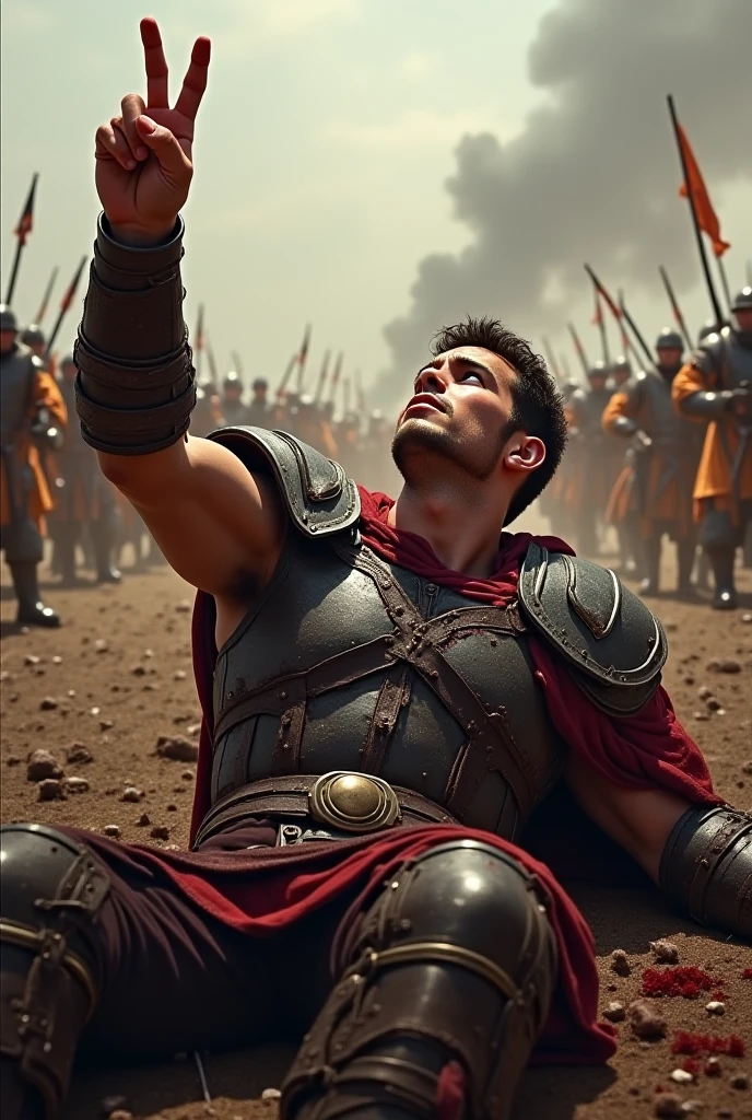 gladiator, dying on the battlefield , bloody armor, epic, Photography, 8k