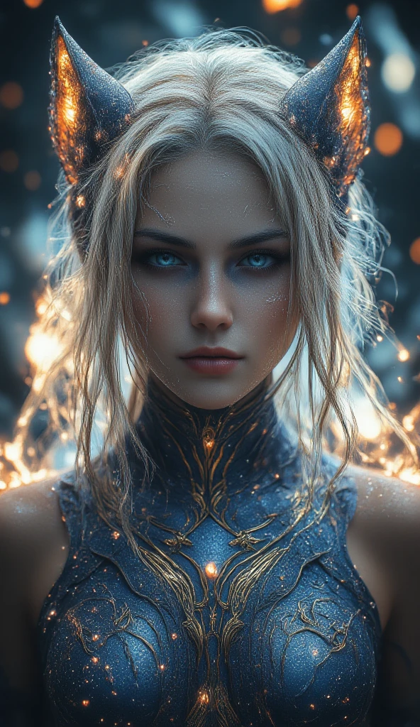 A beautiful cat-eared girl, cosmic-themed dress and gear, fantasy, intricate details, highly detailed, cinematic lighting, vivid colors, photorealistic, 8k, best quality, masterpiece, midjourneyv6.1