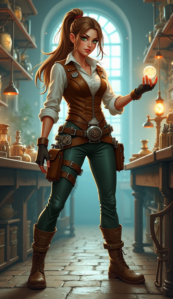 Brightforge Creative Collection A full body illustration of Professor Elaria Brightforge in an action ...