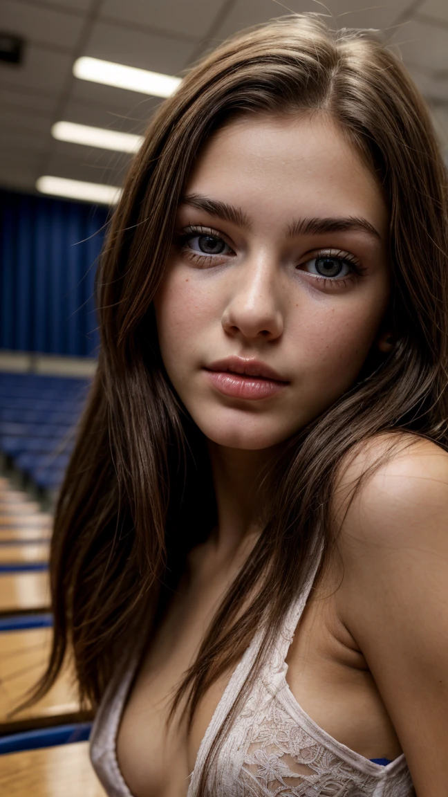 a brunette girl, in lingerie, blue eyes, on a tennis court, beautiful detailed eyes, beautiful detailed buttocks, beautiful detailed lips, extremely detailed eyes and face, long eyelashes, hyper realistic, cinematic lighting, 8k, photorealistic, studio lighting, bokeh, sharp focus, physically-based rendering, masterpiece, ultra-detailed, vibrant colors, natural lighting