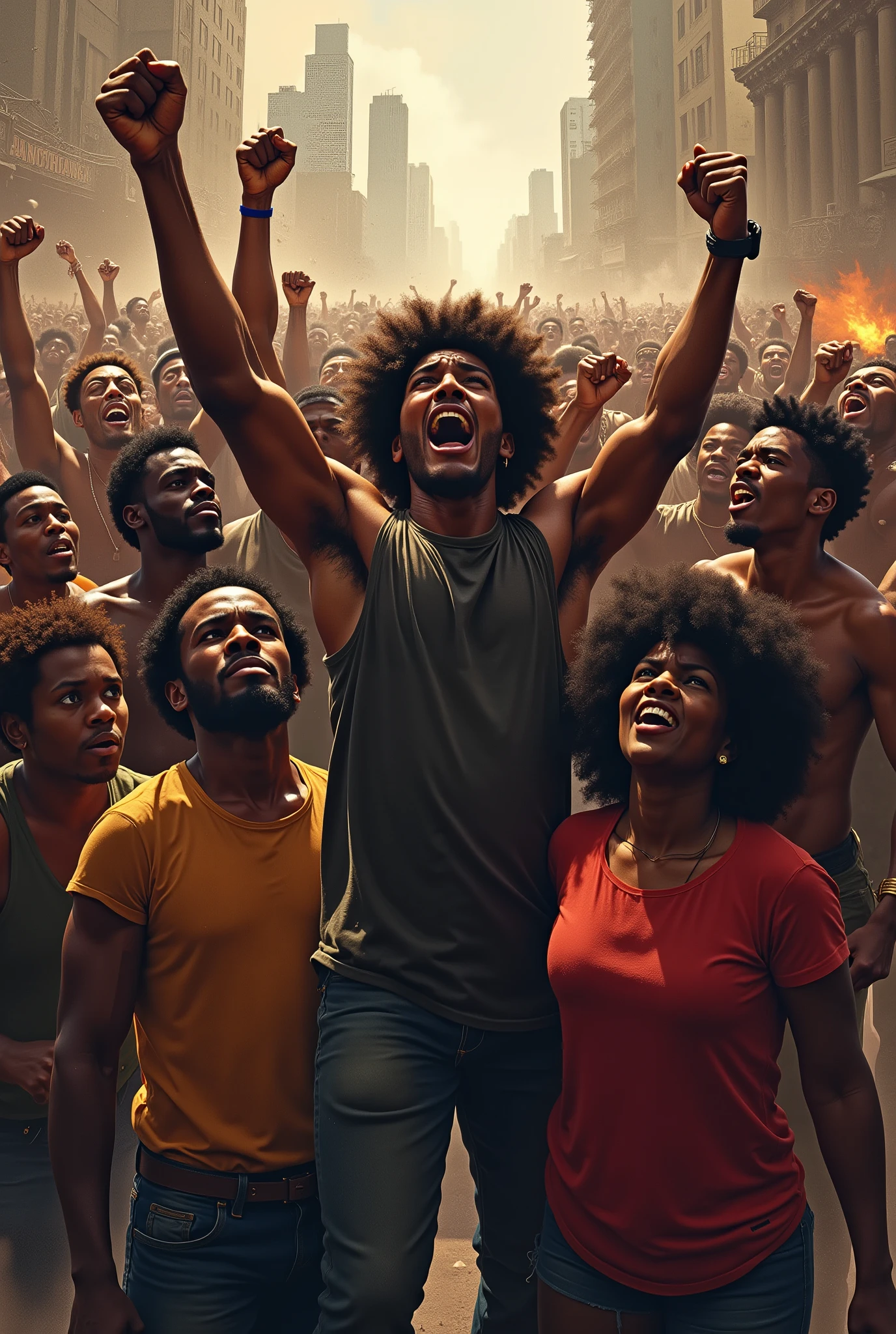 colorful illustration of white people and black people protesting in parliament with books and posters in hands