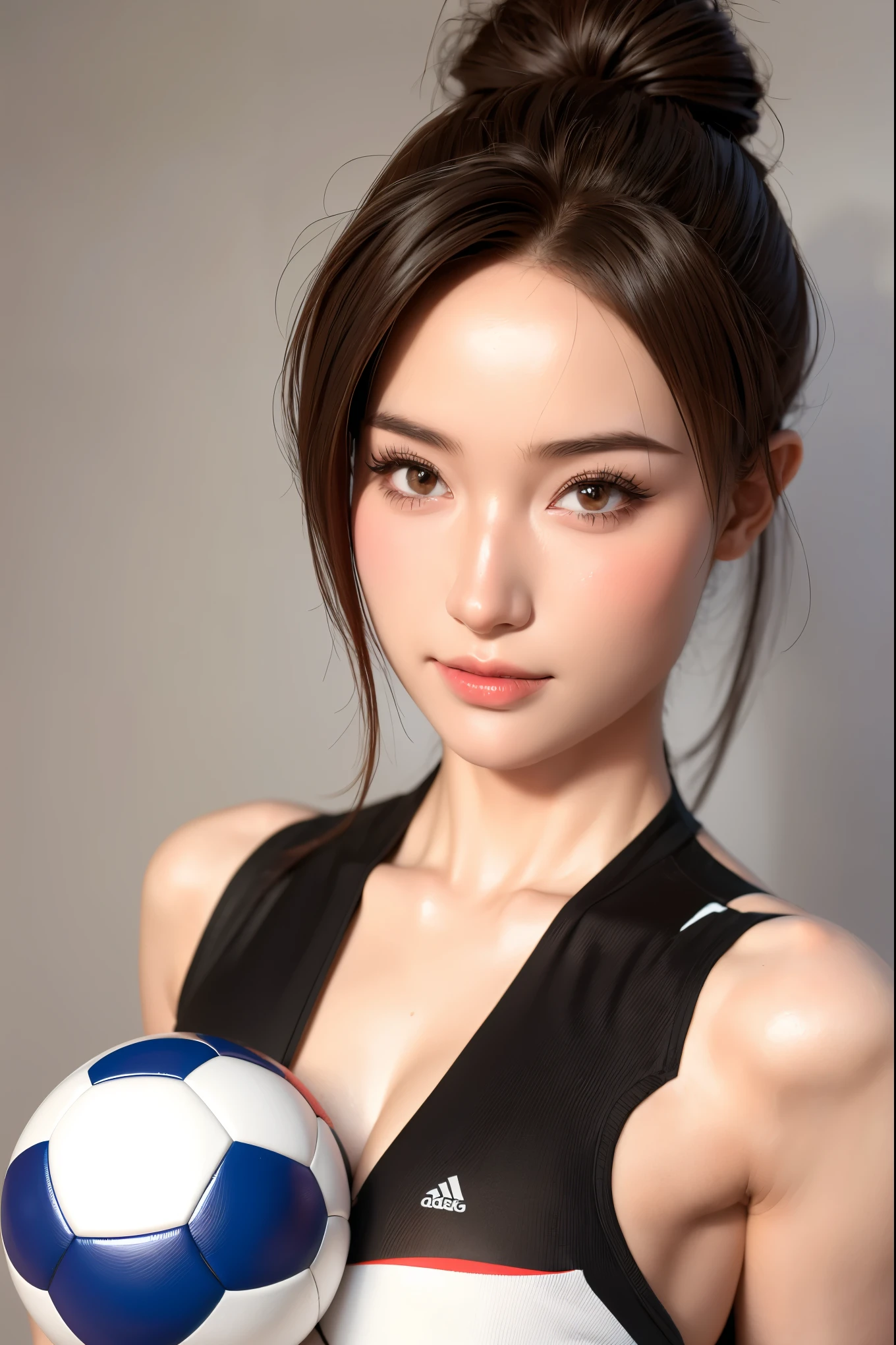 3D，1 Girl，2 buns，play soccer，Sportswear Set，Cartoon Style