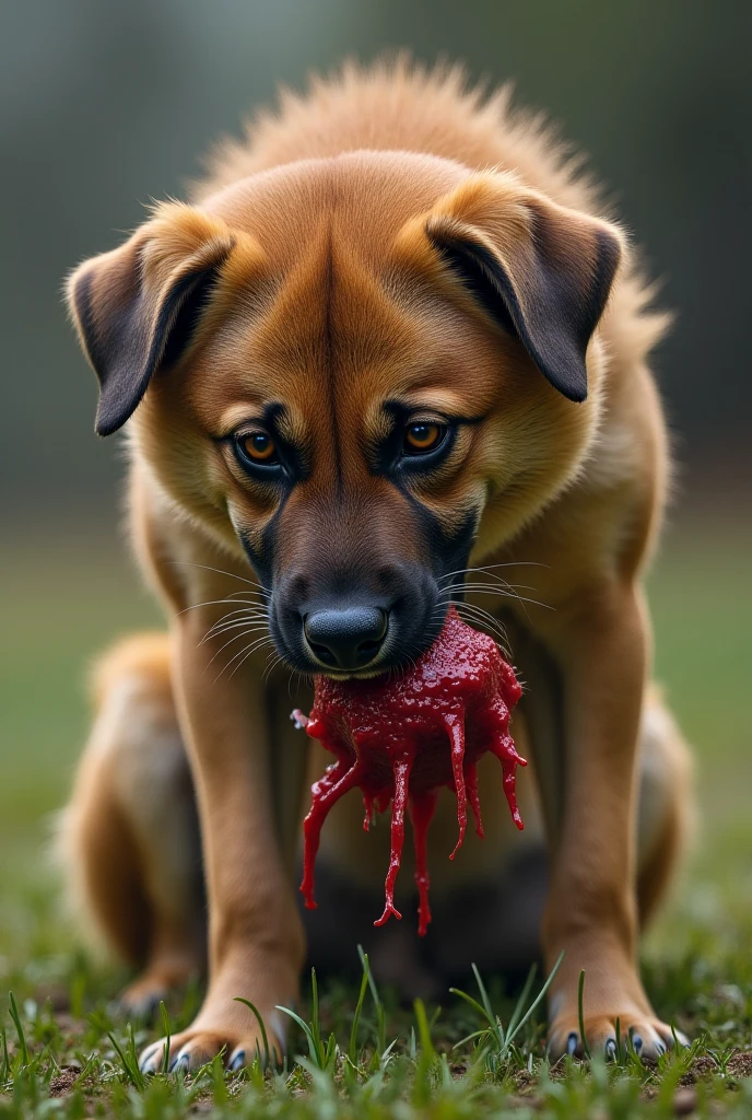 The dog is sitting in front of the meat and the dog is salivating with its lips