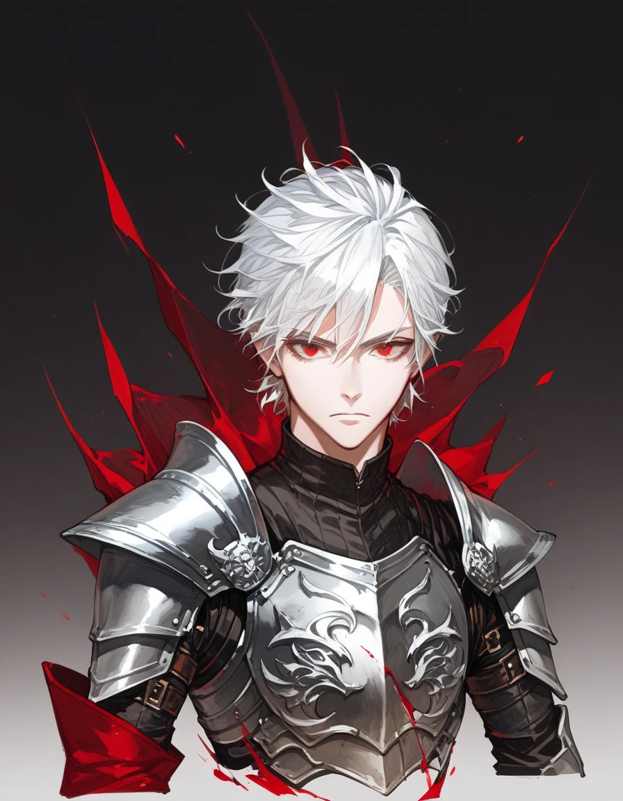 1 man,  alone,  whole body, devil,  The ruined palace in the distance,  dark drawing style ，
 Anime Boy ,Black Tamil Knight Armor, Pale Skin,  white hair,  eyes,  red-eyed, 
Score _9,Score _8,Score _7_climb,source_Anime, scoring_Unsure ,