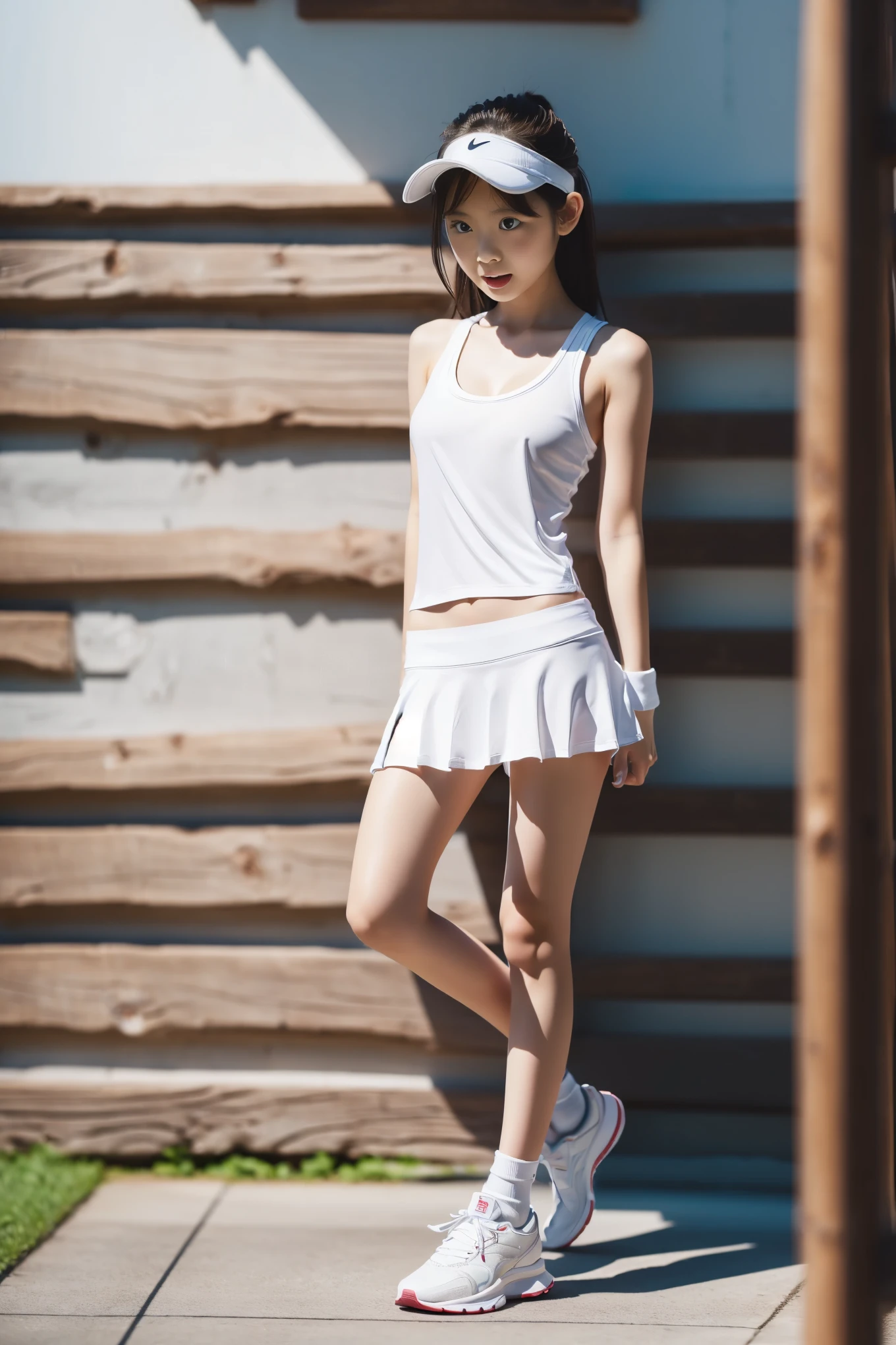(masterpiece, highest quality:1.4), award-winning portraits, 8K, 85mm, alone, beautiful face, delicate girl, (school swimwear)、 grace, Sophisticated, cute, , looking at the viewer, Raw photo, HDR, A bright smile, background bokeh、(((flat 、thin and delicate body)))、shiny semi-long hair、Mole on the left cheek、large, round, dark blue eyes、(knee shot)、((Uplifting、come running to me、hair waving in the wind))