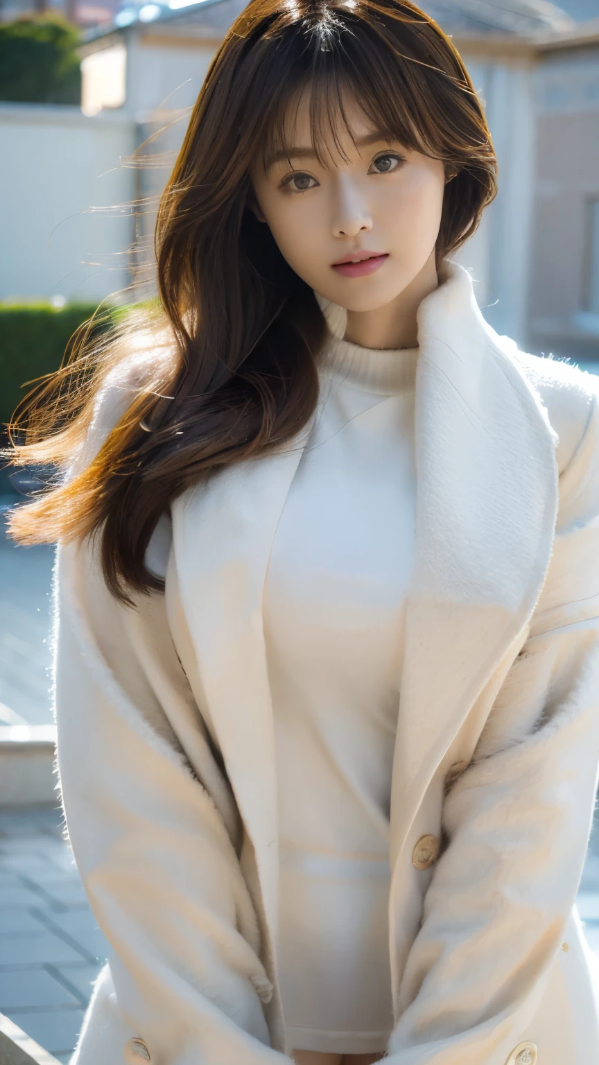 Focus:1.2, perfect figure beautiful woman:1.4,,Best face quality, Ultra-high facial detail,Ultra-high pupil detail,slimfigure,Smaller bust,at winter season,围巾