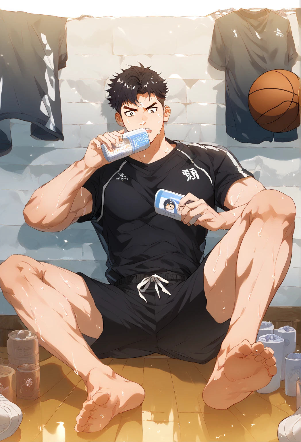 Feet,   1 boy   ,   abdominal muscles   ,仅have的,   bare shoulders   ,赤Feet,   basketball   ,Black hair,black shirt,black    shorts   ,black shirtกั๊ก,  polishing   ,Feet,Feet部焦点,   shortest leg   ,have,  male focus  ,   tight muscle   ,   tight muscle    female,   tight muscle    male, chest muscle ,shirt,Short hair,   shorts   ,sit,ถอดถุงFeetของคุณออก,ฝ่าFeet, ,   doll animal   ,  Doll Toys   ,sweat,shirtกั๊ก,Thigh,Feet趾，Bump