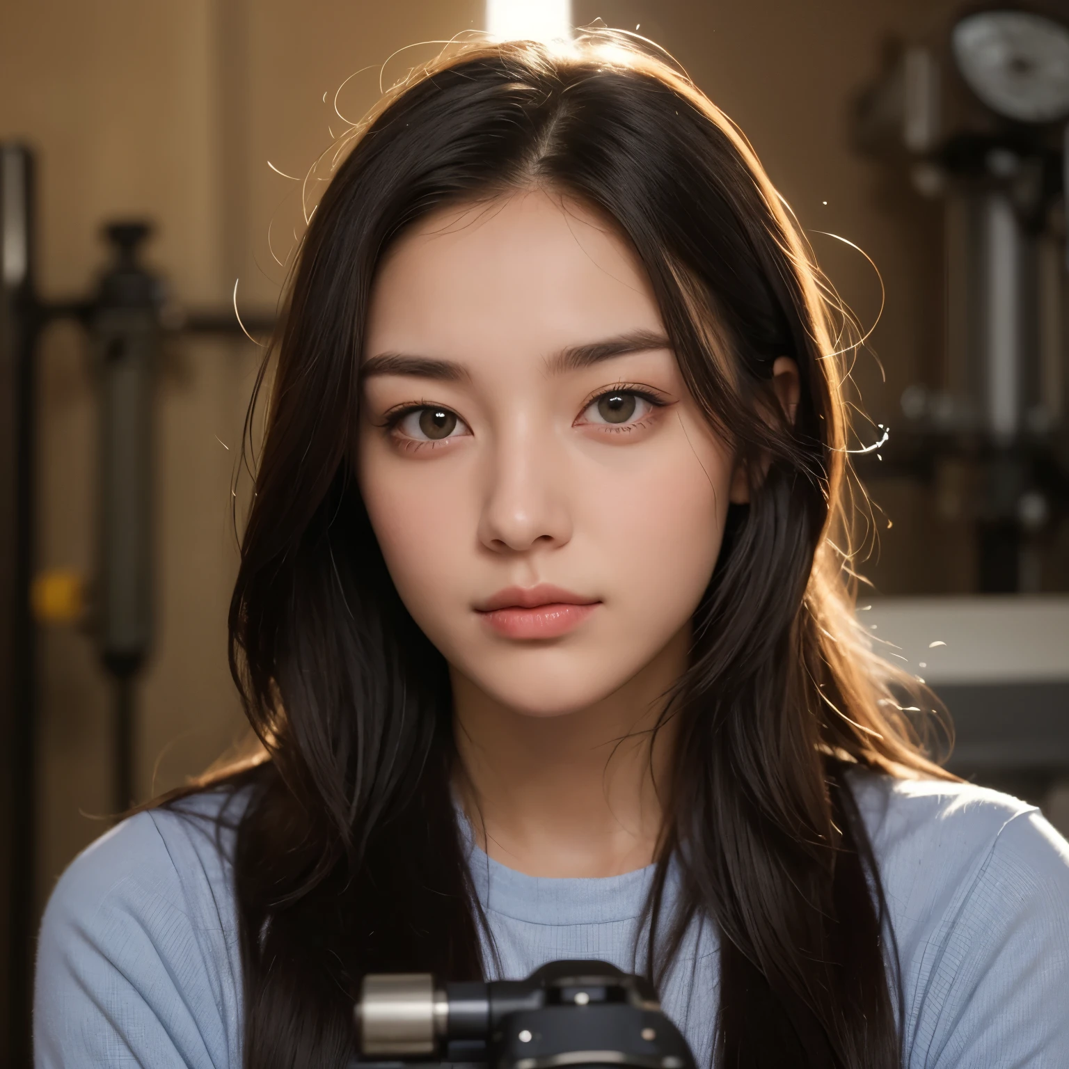 (RAW Photo, Best Quality), (Realistic, Photo Realistic: 1.3), Best Quality, Highly Detailed, Masterpiece, Ultra Detailed, Illustration, 1 Girl, upper_body, Dynamic Angle, World Mastery Theater, messy_long_hair, Best Quality, Extremely Detailed CG Unified 8k Wallpaper, Ink, Amazing, Movie Lights, lens_flare, dunhuang_style, Detailed Face, Beautiful Rendering of Tang Dynasty, (deliberate expression: 1.5), standing in a flower field, (looking up at the starry sky: 1.2), fireflies, floating scarves, Sony master shots, a woman posing for a picture in front of a tv, inspired by Fei Danxu, aesthetic!!!!!! female genie, brown hair and bangs, high definition screenshot, nicovideo, normal hands, vivic colors, full face shot of rimuru tempest, nice studio lighting, vhs screencap, beautiful fine - face, nami, ar