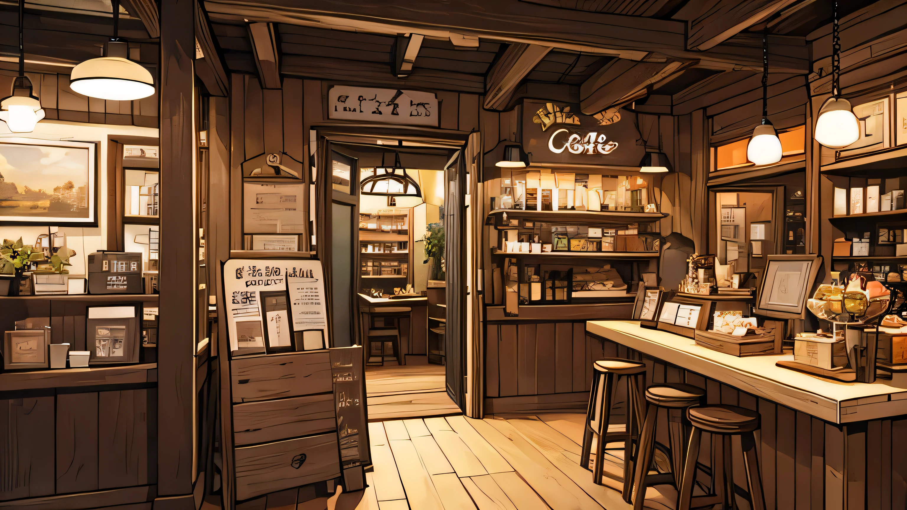 masterpicece, best quaility, coffe cafe, Beautiful store interior, detailed description, landscape