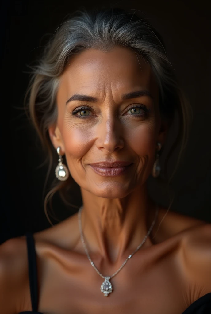 Beautiful mature woman 45 years old, wrinkles on the face, detailed face and texture, American woman, looks into the frame, sexy, languid face