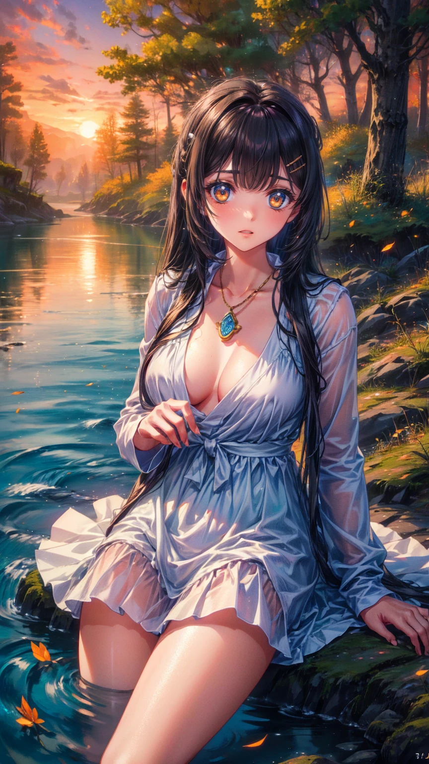 (  girl ),(  very detailed目,  very detailed顔), ( realisticにสุดๆ,  high res ), (  top quality :1.4), (  top quality ), 5, Midea, 1人の girl ,score_9, score_8_ up, score_7_ up, score_6_ up, score_5_ up, score_4_ up,  real skin texture deep into the night,  RAW photos , ( realisticに,  realistic:1.37),  very detailed,  Pro Pictures , (masterpiece:1.3,  top quality ,  ultra high resolution ,  ultra More), ( realistic, photo realistic:1.4),  beautiful illustrations ,  perfect lighting,  natural light,  depth of field , beautiful detailed hair,  beautiful detailed face , beautiful detailed eyes,  beautiful collarbone,  beautiful body ,  beautiful breasts ,  beautiful thighs ,  beautiful legs,  look under my beautiful fingers ,  viewers、  shiny hair,   longhair , (  beautiful brown eyes、)、smile、  super detailed  な目、(( hair clip)), Very elaborate face ,    High Detail Eye  , cowboy shot,、( 一人の girl  )、 , masterpiece,  top quality ,  high res, masterpiece , 




  girl 1人, Calm expression,   Captivating eyes  ,   long straight hair  ,  Relaxed Dress ,   Calm Posture  ,   porcelain-like skin, A faint blush,   crystal pendant
golden hour, (  rimlight):1.2, Warm tones, Solar flare, Soft Shadows,   bright color, painterly effect  ,   dreamy atmosphere BREAK beautiful lake  ,   Scenery I saw with you   々, Willow Tree, Calm water, reflection,   clouds illuminated by the sun  ,  quiet atmosphere ,     Beautiful Sunset  ,   super detailed  ,   Official Art, unity 8k wallpaper , [    "Intertwined, Mandala
