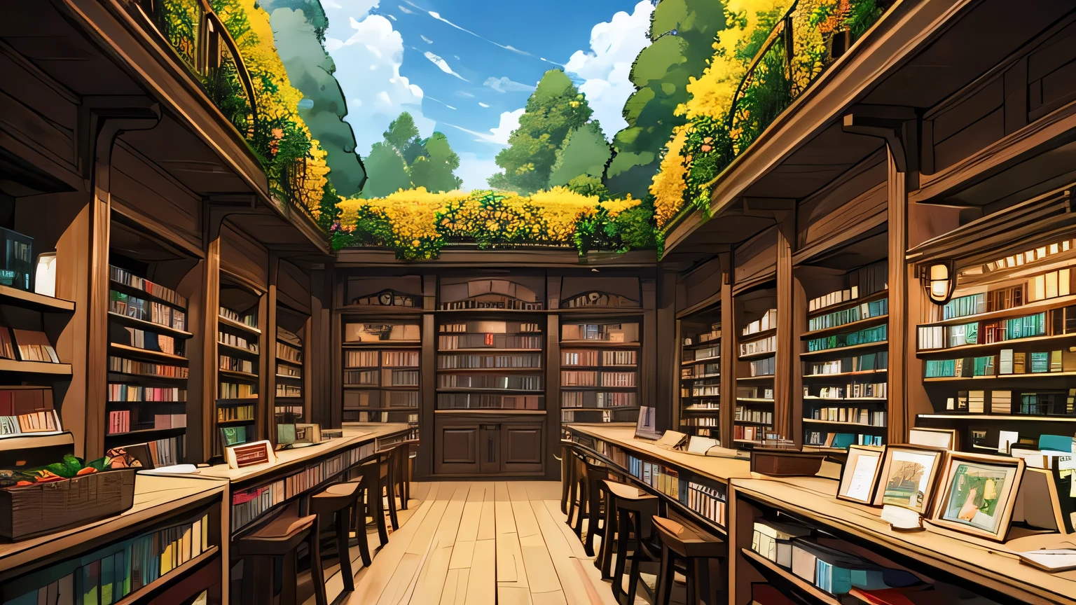 masterpicece, best quaility, library, Beautiful store interior, detailed description, landscape