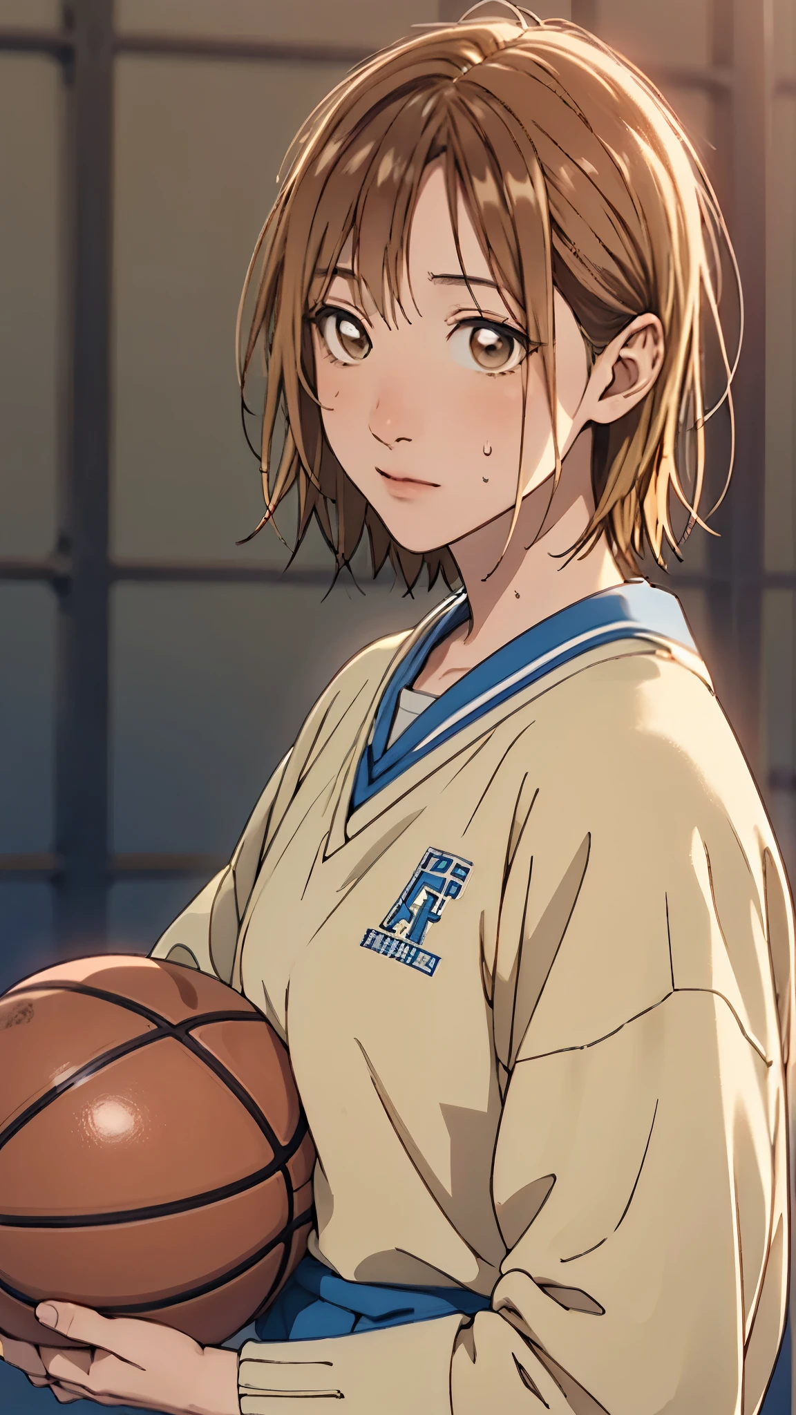 Kano Chinatsu 、 Basketball Uniform 、sweat、 serious expression、 upper body