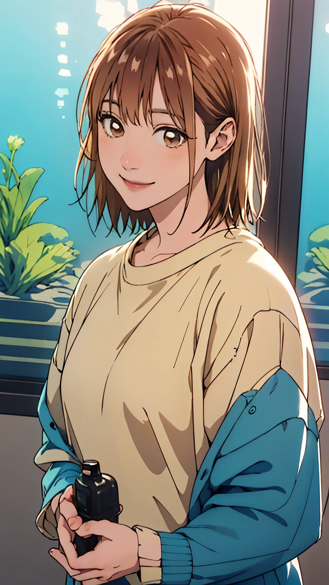 Kano Chinatsu 、 Casual Fashion、smile、 upper body、aquarium