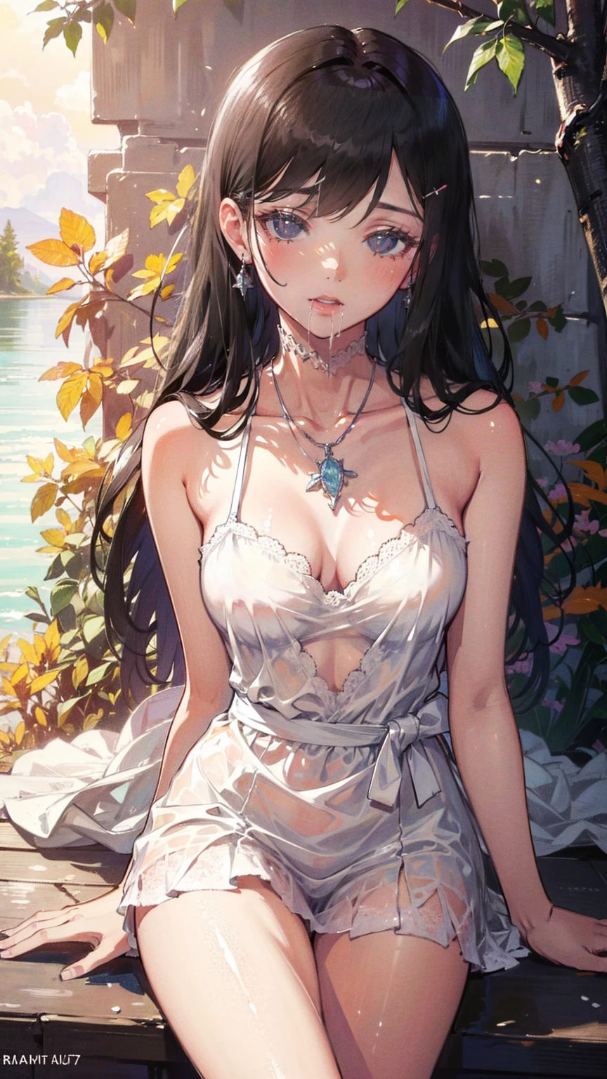 (  girl ),(  very detailed目,  very detailed顔), ( realisticにสุดๆ,  high res ), (  top quality :1.4), (  top quality ), 5, Midea, 1人の girl ,score_9, score_8_ up, score_7_ up, score_6_ up, score_5_ up, score_4_ up,  real skin texture deep into the night,  RAW photos , ( realisticに,  realistic:1.37),  very detailed,  Pro Pictures , (masterpiece:1.3,  top quality ,  ultra high resolution ,  ultra More), ( realistic, photo realistic:1.4),  beautiful illustrations ,  perfect lighting,  natural light,  depth of field , beautiful detailed hair,  beautiful detailed face , beautiful detailed eyes,  beautiful collarbone,  beautiful body ,  beautiful breasts ,  beautiful thighs ,  beautiful legs,  look under my beautiful fingers ,  viewers、  shiny hair,  longhair , (  beautiful brown eyes、)、smile、  super detailed  な目、(( hair clip)), Very elaborate face ,  High Detail Eye , cowboy shot,、( 一人の girl  )、 , masterpiece, top quality , high res, masterpiece ,  girl 1人, Calm expression, Captivating eyes ,  long straight hair  ,  Relaxed Dress ,  Calm Posture  ,  porcelain-like skin, A faint blush, crystal pendant golden hour, (  rimlight):1.2, Warm tones, Solar flare, Soft Shadows,  bright color, painterly effect  ,  dreamy atmosphere BREAK beautiful lake  , Scenery I saw with you  々, Willow Tree, Calm water, reflection,  clouds illuminated by the sun  ,  quiet atmosphere ,  Beautiful Sunset  ,  super detailed  ,  Official Art, unity 8k wallpaper , [ "Intertwined, Mandala
